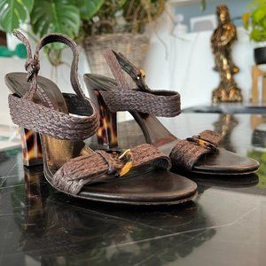 Ralph Lauren Collection Straw Strap Tortoise Shell Heels